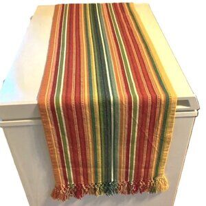 PIER 1 Rainbow Striped Woven Table Runner with Tassle Fringe 72 x 14 inches